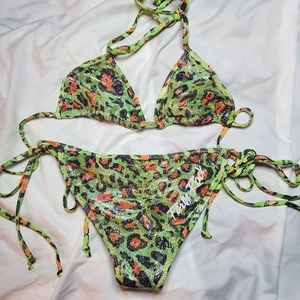 Sexy Holographic leopard neon green bikini Set